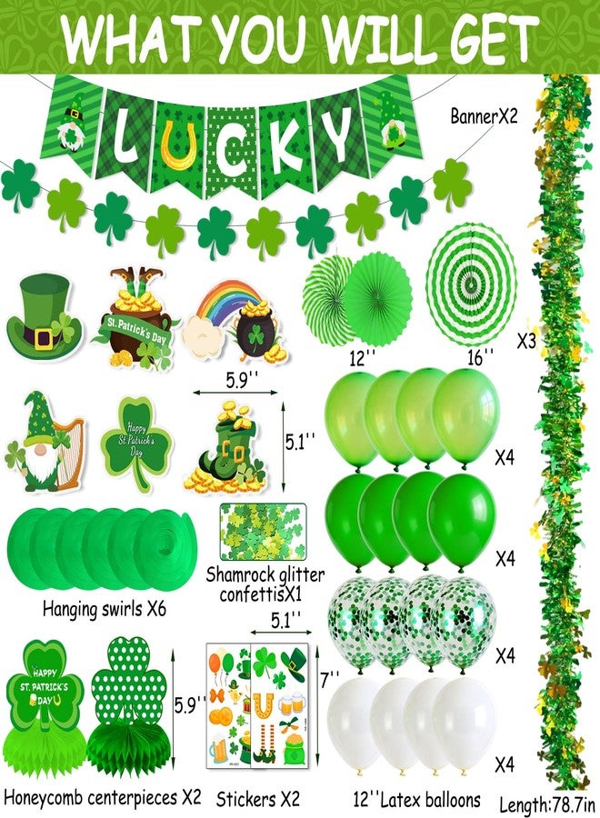 FINDRICH 40Pcs St Patricks Day Decorations, Happy St Patrick's Day Decorations Kit Includes Shamrock Backdrop Banner Paper Fan Balloon Hanging Swirls for Irish St. Patrick's Day Party Decor - Image 2