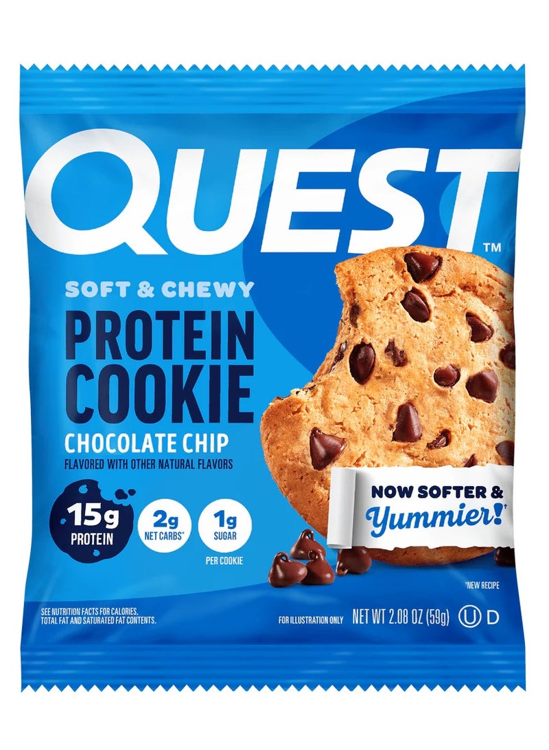 كوكي البروتين، نكهة رقائق الشوكولاتة، قطعة واحدة، عالي البروتين، بدون سكر مضاف