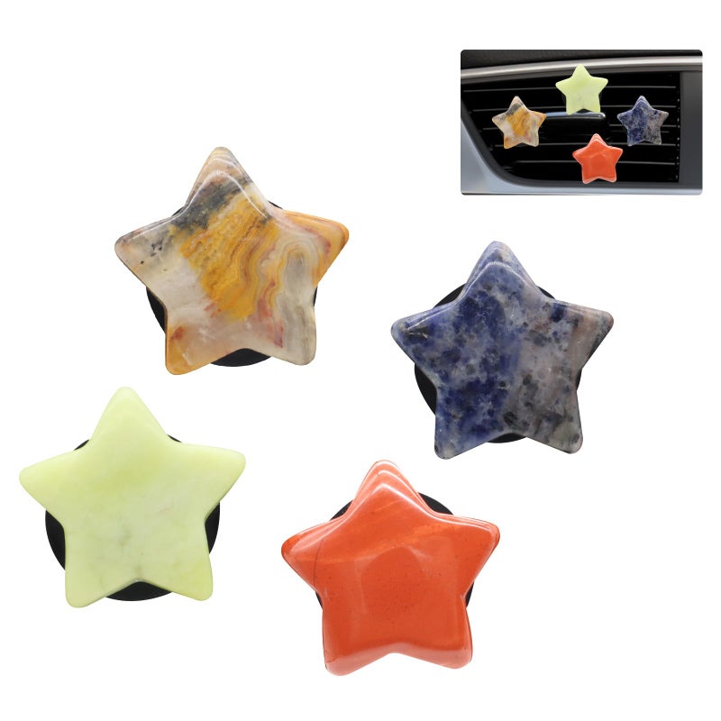 ORIESSE Boho Car Decor4pcs Stars Car Air Freshener Vent ClipsNatural Stone Crystals Air Vent ClipsHippie Decorations Accessories for WomenBest Wishes for Lover Friends - Image 3