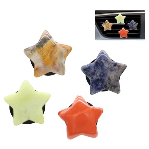ORIESSE Boho Car Decor4pcs Stars Car Air Freshener Vent ClipsNatural Stone Crystals Air Vent ClipsHippie Decorations Accessories for WomenBest Wishes for Lover Friends - Image 1