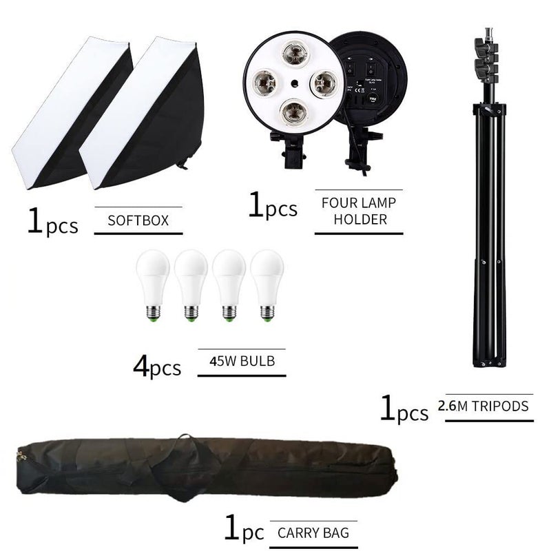 Powerpak SL-4BS Single Softbox Lighting Kit | 4 x LED Bulb Studio Light Kit | 2.6M Photography Light Stand | Videography, Product Photography, Studio Equipment Kit - Image 2