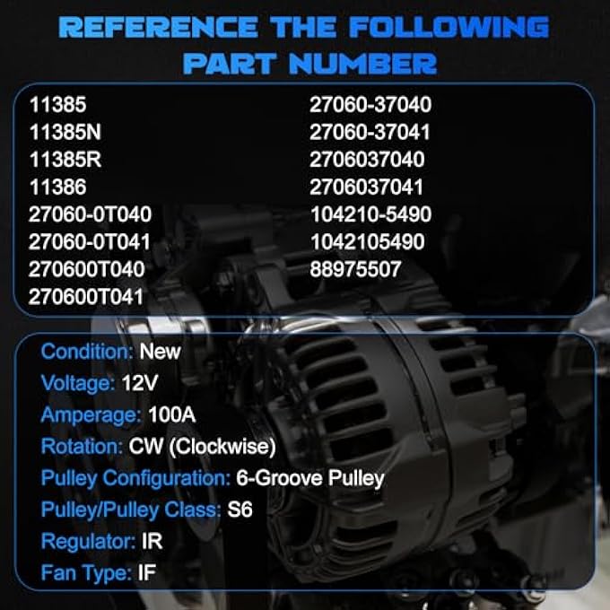 YOMALL Alternator 11385 for 2009 Corolla 1.8L, for 2010 Corolla 1.8L, for 2009 Vibe & 2010 Vibe 1.8L/2.4L, for 2009-2010 Matrix 1.8L, for 2009-2010 Matrix 2.4L - Image 3