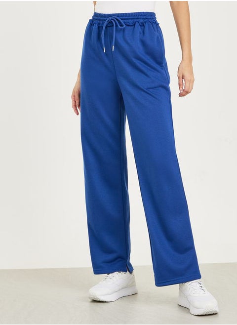 Drawstring Wide Leg Joggers with Pocket