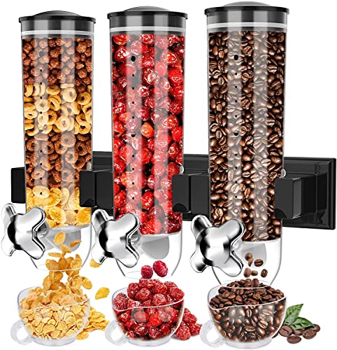 Cyeelves Triple Food Dispenser Wall Mounted Cereal Dispenser, Grains Dispenser Wall Mounted Dry Food Dispenser with 3 Cup, Candy Dispenser Snack Container for Kitchen Store Nut Coffee Beans 4.5L - Image 1