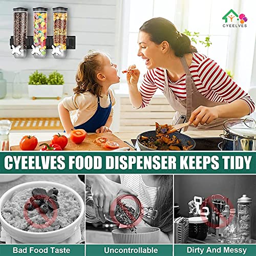 Cyeelves Triple Food Dispenser Wall Mounted Cereal Dispenser, Grains Dispenser Wall Mounted Dry Food Dispenser with 3 Cup, Candy Dispenser Snack Container for Kitchen Store Nut Coffee Beans 4.5L - Image 3