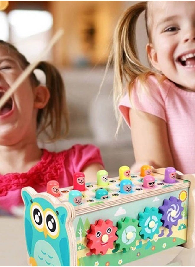 BAYBEE 3 In 1 Wooden Hammering Pounding Bench Toy For Kids With Xylophone Gears Hamster Hammer Toy Pounding Bench Montessori Preschool Early Learning Development Educational Activity Toys For Toddlers  - Image 3
