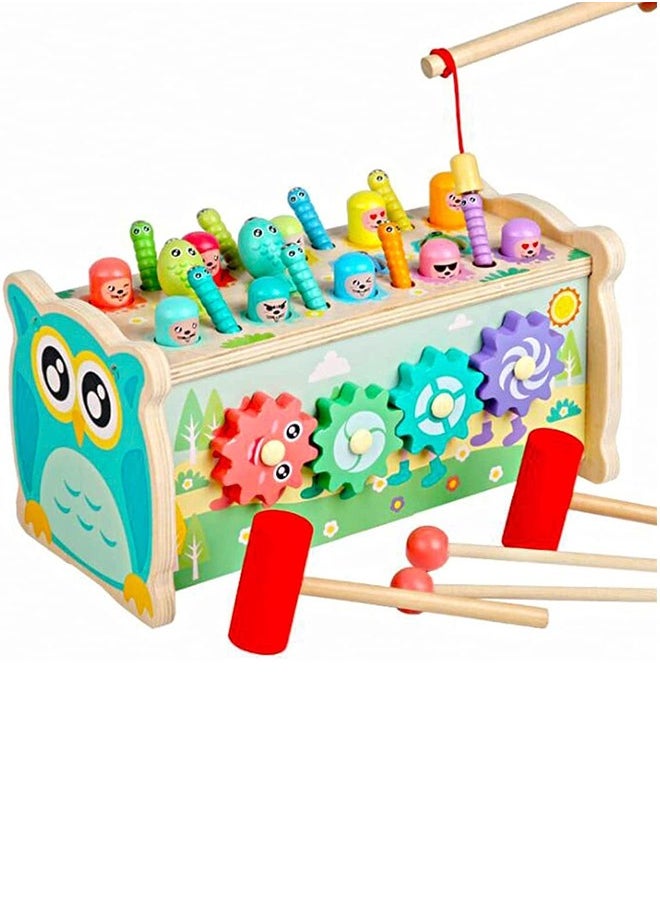 BAYBEE 3 In 1 Wooden Hammering Pounding Bench Toy For Kids With Xylophone Gears Hamster Hammer Toy Pounding Bench Montessori Preschool Early Learning Development Educational Activity Toys For Toddlers  - Image 1