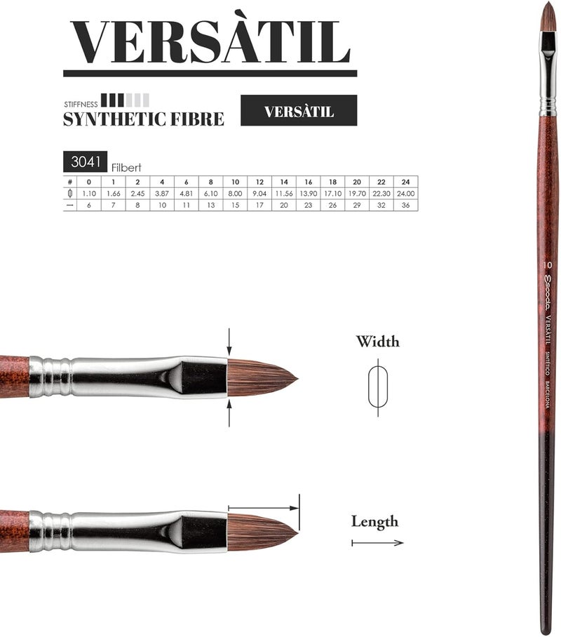 Escoda Versatil 3041 Series Artist Oil and Acrylic Paint Brush Synthetic Kolinsky Long Handle Filbert Size 22 - Image 3