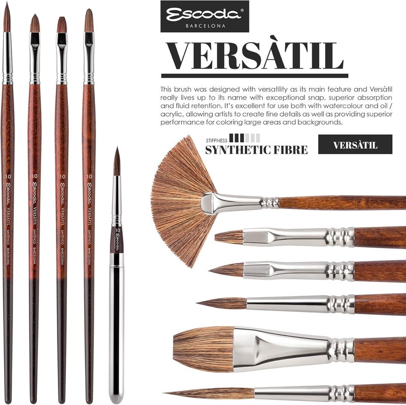 Escoda Versatil 3041 Series Artist Oil and Acrylic Paint Brush Synthetic Kolinsky Long Handle Filbert Size 22 - Image 4