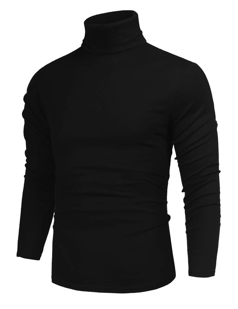 Poriff Men's Big & Tall Fashion Knitted Solid Turtleneck Trim Pullover Sweater Black XXL - Image 1