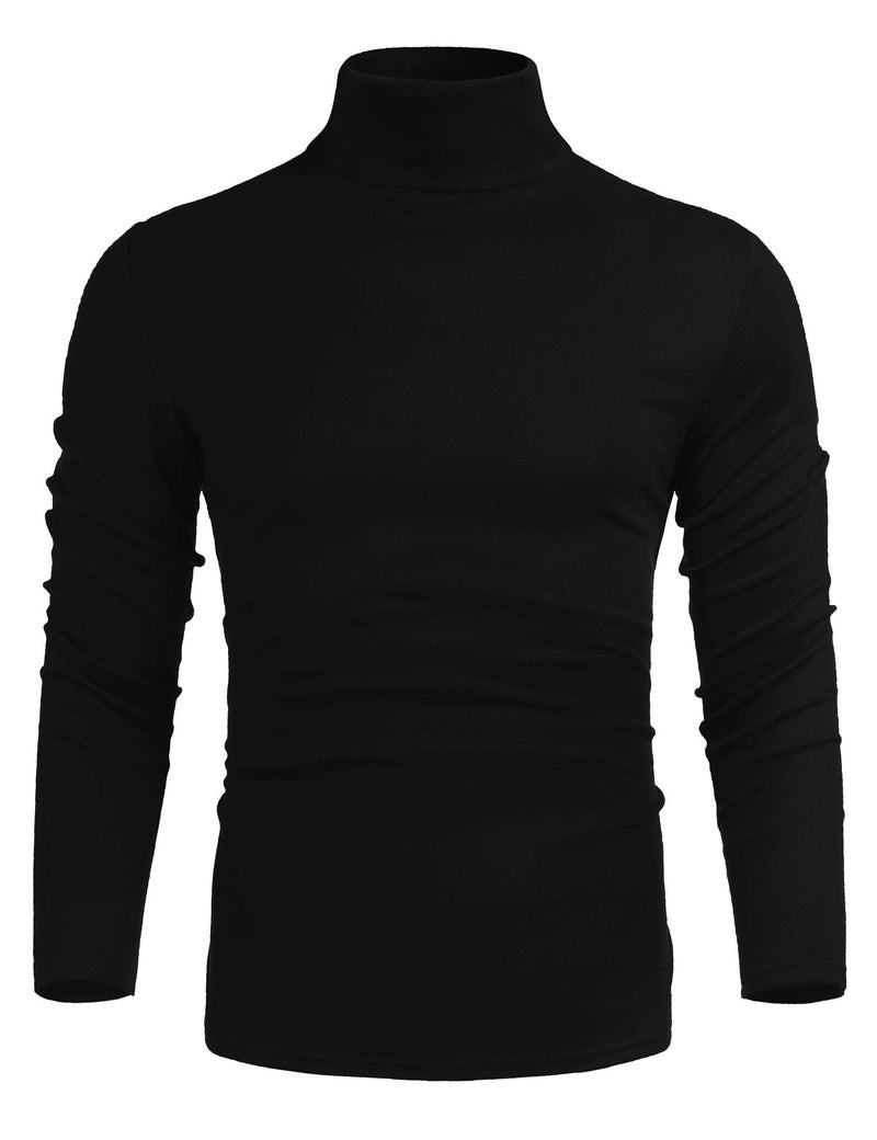 Poriff Men's Big & Tall Fashion Knitted Solid Turtleneck Trim Pullover Sweater Black XXL - Image 2