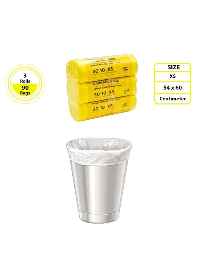 cleaning superstore Multi-Purpose Fragrance Scented Garbage Bag Roll for Garbage Bin/Dust Bin/Waste Basket/10 Gallons/30 Bags/54x60 cm/Lemon/Yellow (Pack Of 3) - Image 3