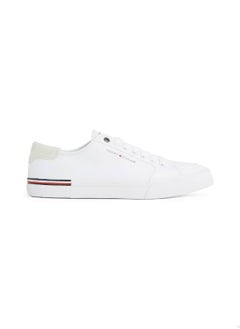 TOMMY HILFIGER Men's Contrast Texture Logo Patch Trainers - Cotton, White  - Image 1