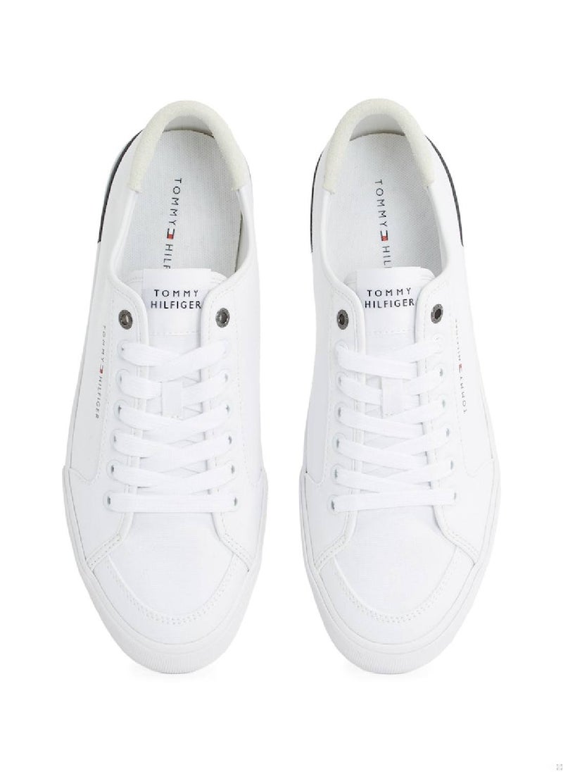 TOMMY HILFIGER - Men's Contrast Texture Logo Patch Trainers - Cotton, White - Image 1