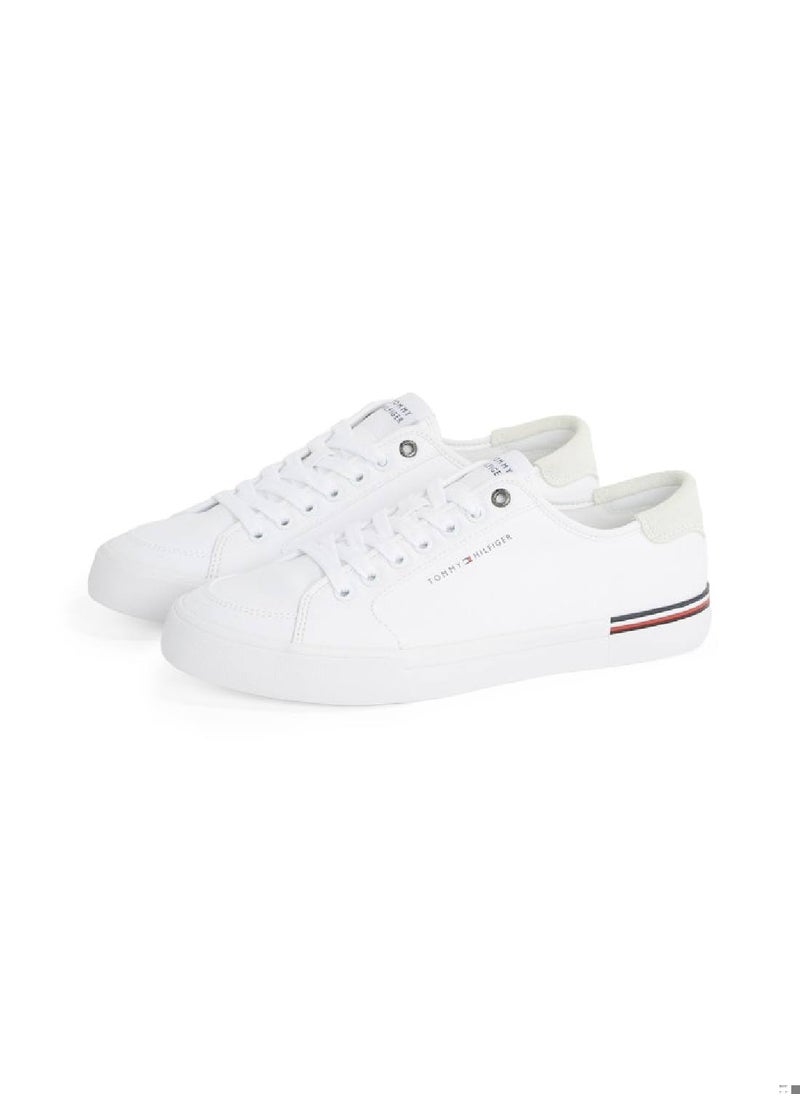 TOMMY HILFIGER - Men's Contrast Texture Logo Patch Trainers - Cotton, White - Image 1