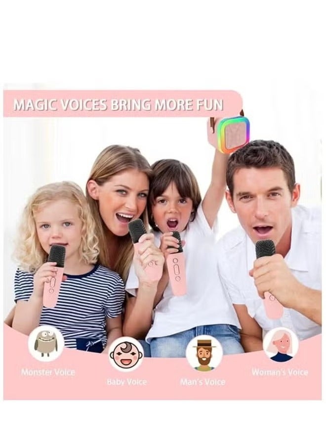 Portable Bluetooth Karaoke Machine with 2 Wireless Microphones, Music Player and Mini Speaker for Kids, Toys and Gifts, Pink  - Image 4
