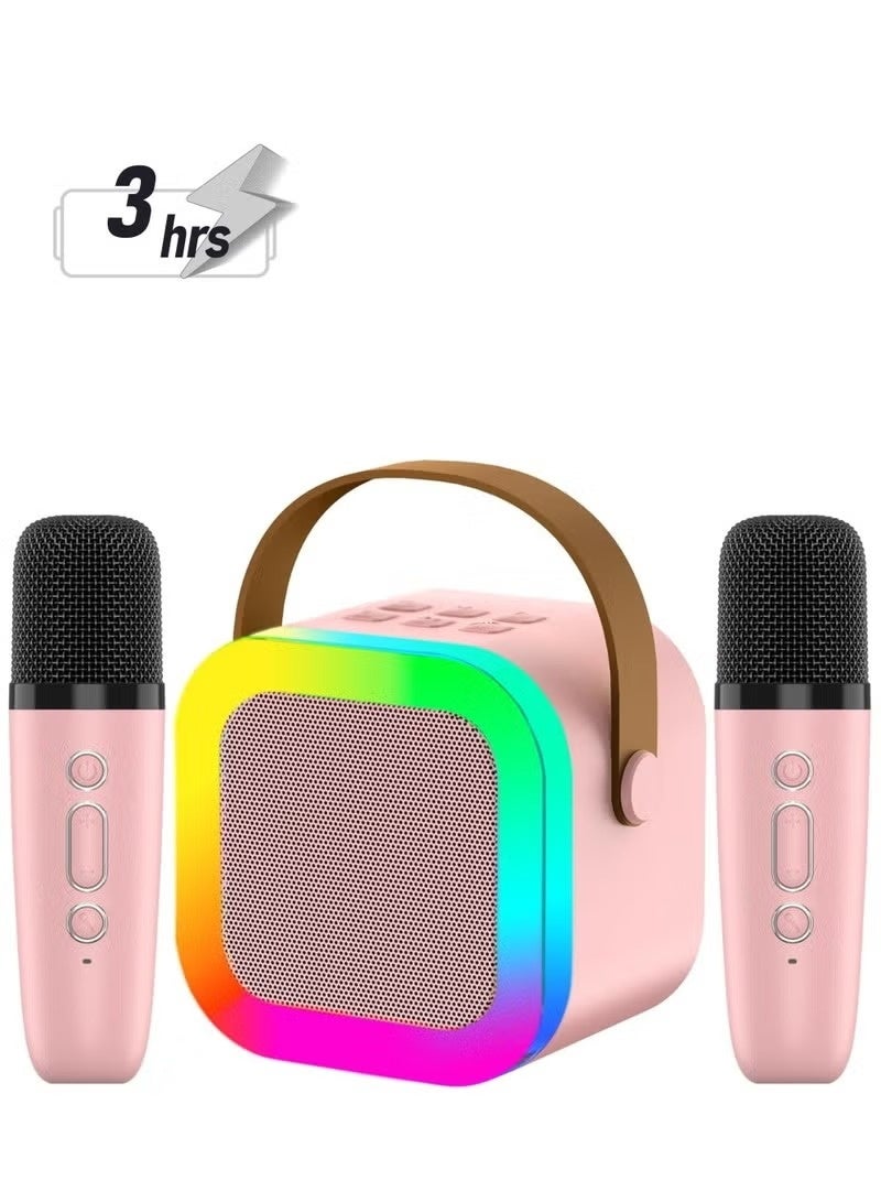 Portable Bluetooth Karaoke Machine with 2 Wireless Microphones, Music Player and Mini Speaker for Kids, Toys and Gifts, Pink - Image 1
