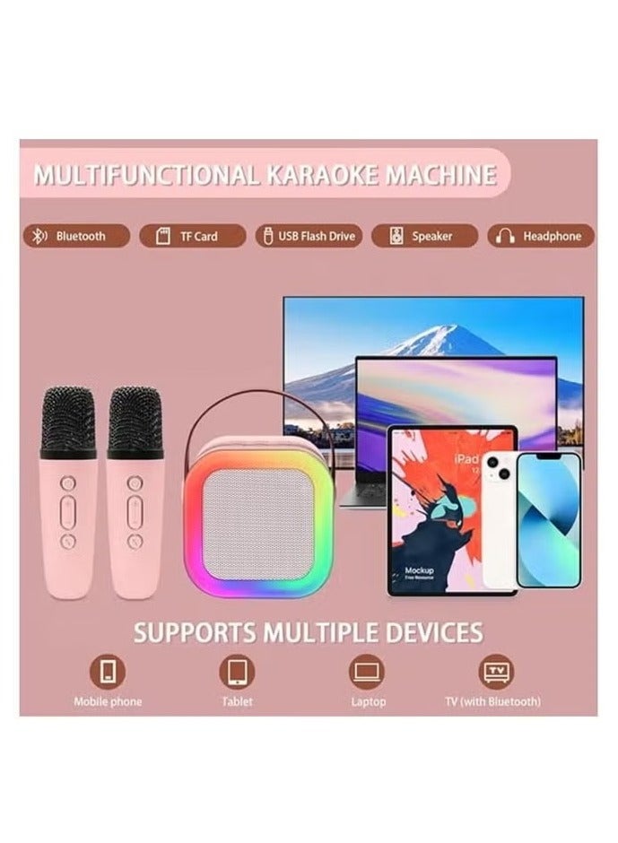 Portable Bluetooth Karaoke Machine with 2 Wireless Microphones, Music Player and Mini Speaker for Kids, Toys and Gifts, Pink - Image 4