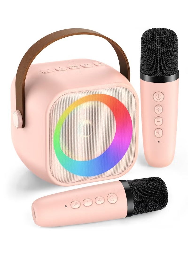 Portable Bluetooth Karaoke Machine with 2 Wireless Microphones, Music Player and Mini Speaker for Kids, Toys and Gifts, Pink  - Image 1