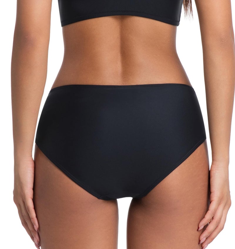 COCOPEAR Mid Rise Bathing Suit Bottoms for Women Ruched Tummy Control Swim Bottoms Full Coverage Bikini Bottoms for Women Black S - Image 5