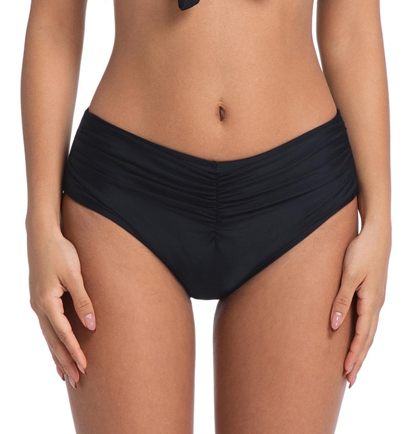 COCOPEAR Mid Rise Bathing Suit Bottoms for Women Ruched Tummy Control Swim Bottoms Full Coverage Bikini Bottoms for Women Black S - Image 1