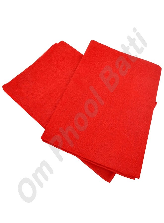 Om Phool Batti قماش Om Phool Batti القطني لبوجا، أو قماش Mandir Asana Altar، أو Puja Ka Kapda أو Pooja (عبوة من قطعة واحدة، أحمر) - Image 2