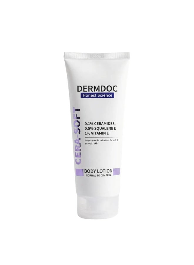Dermdoc Cera-Soft Body Lotion 200 ml | Ceramide & Squalane Moisturizer for Normal to Dry Skin | With 0.1% Ceramides, 0.5% Squalane & 1% Vitamin E | Deep Moisturisation, Long-Lasting Hydration | Non-Greasy Body Lotion for Smooth, Soft & Healthy Skin - Image 1