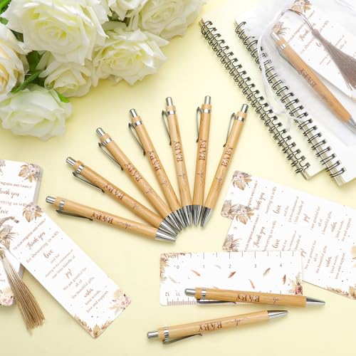 Gilprop 50 Sets Baby Shower Favors for Guests Includes 50 Baby Shower Ballpoint Pens 50 Thank You Bookmarks 50 Organza Bags for Gender Reveal Gifts Guest Prizes(Boho Pampas Grass,Khaki) - Image 5
