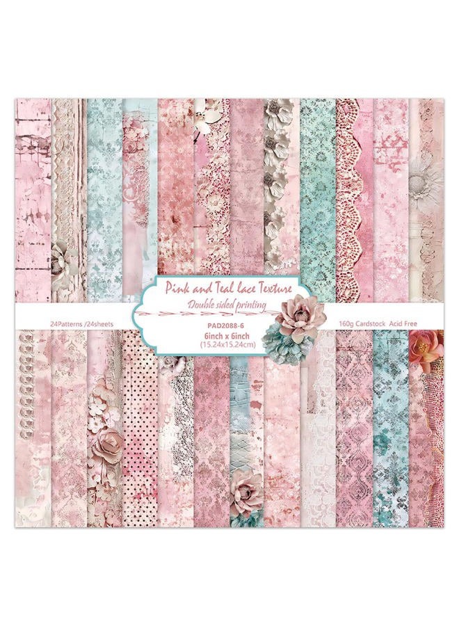 EAMOTOL 6 Inch Retro Pink Scrapbooking Paper Pad - 24 Sheets Double Sided Aesthetic Design Cards Paper for Photos Album Journals Material Decorative Collage Origami DIY Crafts Gifts Wrapping - Image 1