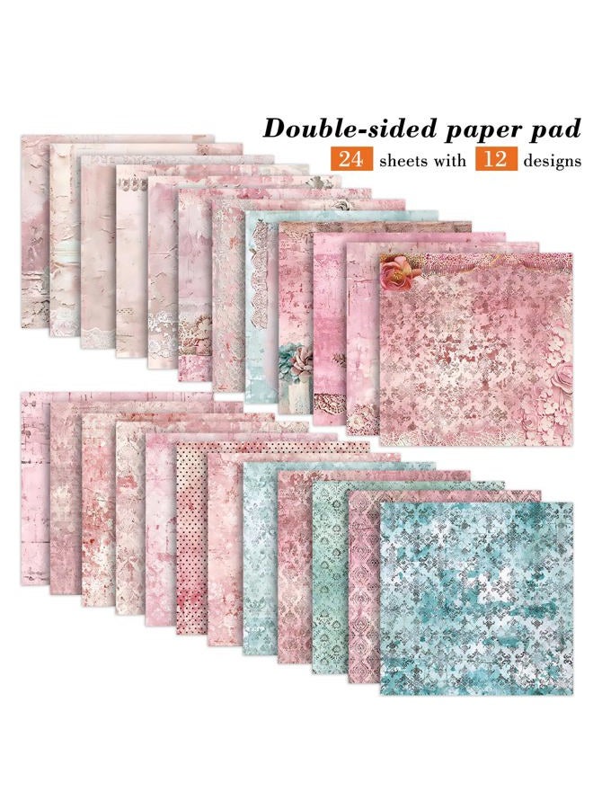 EAMOTOL 6 Inch Retro Pink Scrapbooking Paper Pad - 24 Sheets Double Sided Aesthetic Design Cards Paper for Photos Album Journals Material Decorative Collage Origami DIY Crafts Gifts Wrapping - Image 2