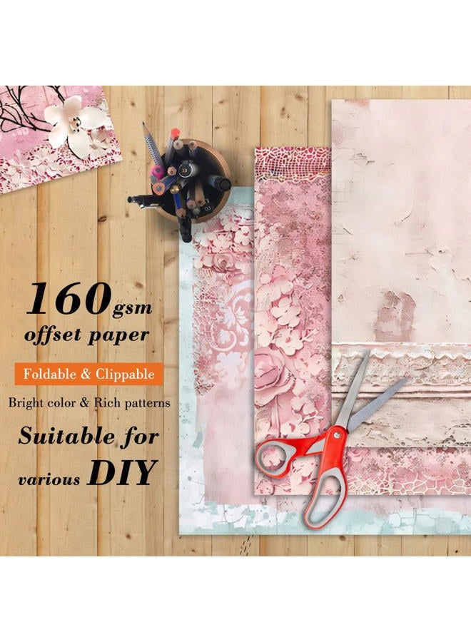 EAMOTOL 6 Inch Retro Pink Scrapbooking Paper Pad - 24 Sheets Double Sided Aesthetic Design Cards Paper for Photos Album Journals Material Decorative Collage Origami DIY Crafts Gifts Wrapping - Image 3