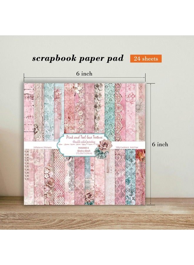 EAMOTOL 6 Inch Retro Pink Scrapbooking Paper Pad - 24 Sheets Double Sided Aesthetic Design Cards Paper for Photos Album Journals Material Decorative Collage Origami DIY Crafts Gifts Wrapping - Image 4