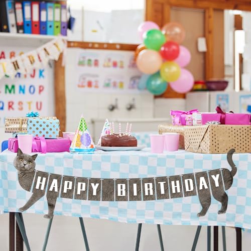 Adecortalk Cat Happy Birthday Banner Cat Garland Bunting Banner Sign Cats Birthday Decorations for Kids Adult Party Supplies Favors (Grey) - Image 5