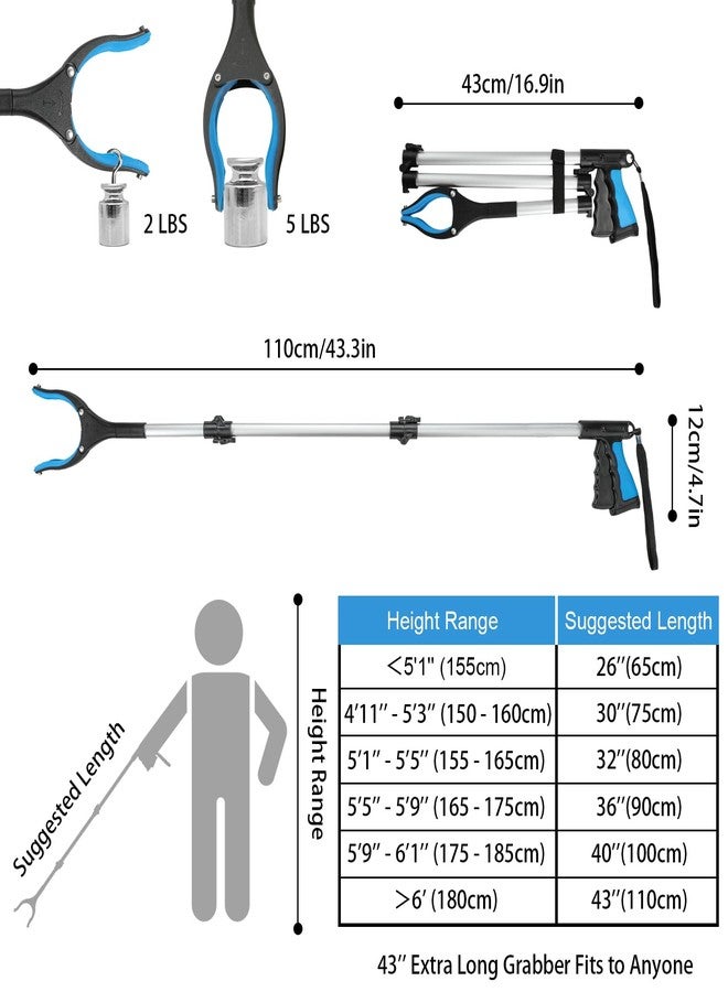 Housolution Reacher Grabber Tool, 43" Extra Long Grabbers for Elderly, Lightweight Handy Trash Claw Grabber with Magnets, Reaching Assist Tool for Trash Pick Up, Arm Extension, Litter Picker (Blue) - Image 2