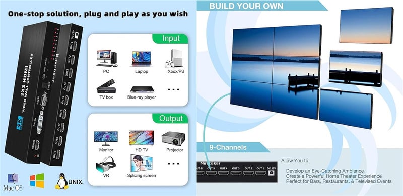 3x3 Video Wall Controller 4K HDMI DVI Input 1080P 3x3 2x3 2x4 4x2 1x4 TV Wall Controller Processor 9 Screen Splicing Splicer Box - Image 5