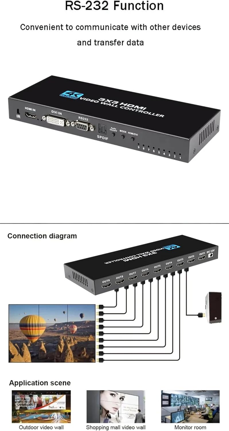3x3 Video Wall Controller 4K HDMI DVI Input 1080P 3x3 2x3 2x4 4x2 1x4 TV Wall Controller Processor 9 Screen Splicing Splicer Box - Image 4