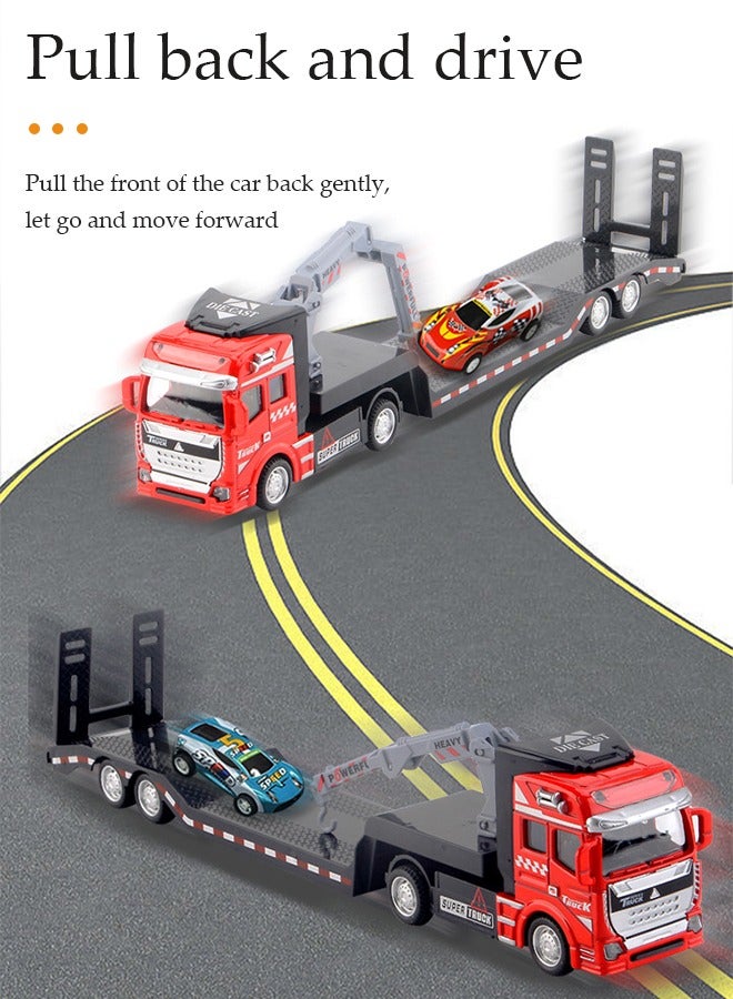 DUNISO سيارة لعبة شاحنة حاويات، نموذج سيارة نقل قابلة للجمع، هدية لعبة مصبوبة للجر للأطفال حمراء - Image 4