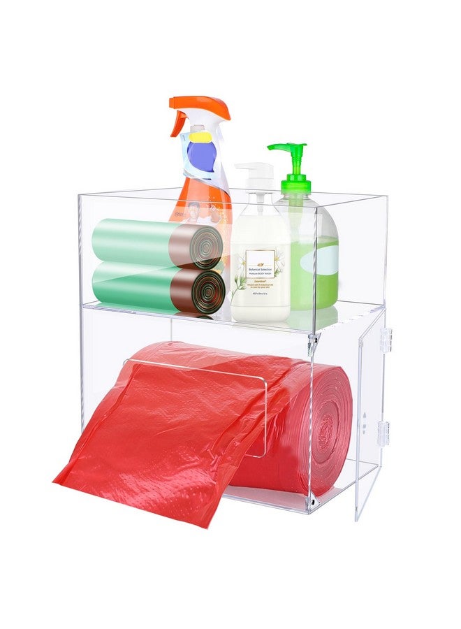 mwellewm Trash Bag Dispenser 2 In 1 Extra Large Acrylic Garbage Bag Roll Holder Under Sink Plastic Bag Storage Box With Lid Kitchen Inside Trash Can Grocery Bag Organizer(10.4 X 6.5 X 11.4 Inches) - Image 1