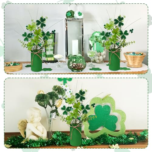 TORONTOKYO 2Pcs St Patricks Day Decorations Artificial Potted Plant Green Shamrock Stems Floral Picks Small Fake Plant for Home Party Table Centerpiece Decor - Image 5