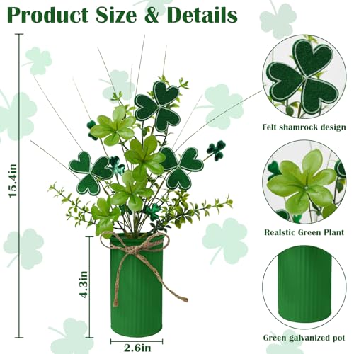 TORONTOKYO 2Pcs St Patricks Day Decorations Artificial Potted Plant Green Shamrock Stems Floral Picks Small Fake Plant for Home Party Table Centerpiece Decor - Image 2