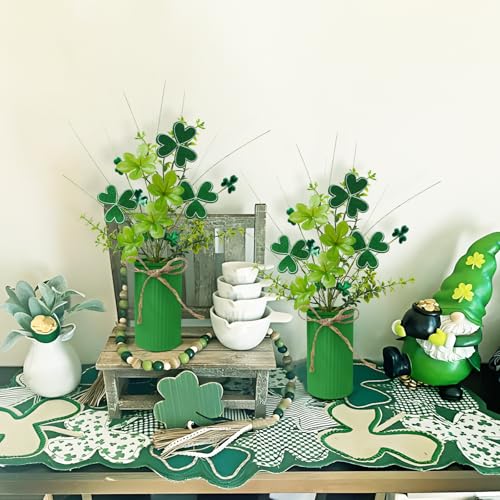 TORONTOKYO 2Pcs St Patricks Day Decorations Artificial Potted Plant Green Shamrock Stems Floral Picks Small Fake Plant for Home Party Table Centerpiece Decor - Image 3