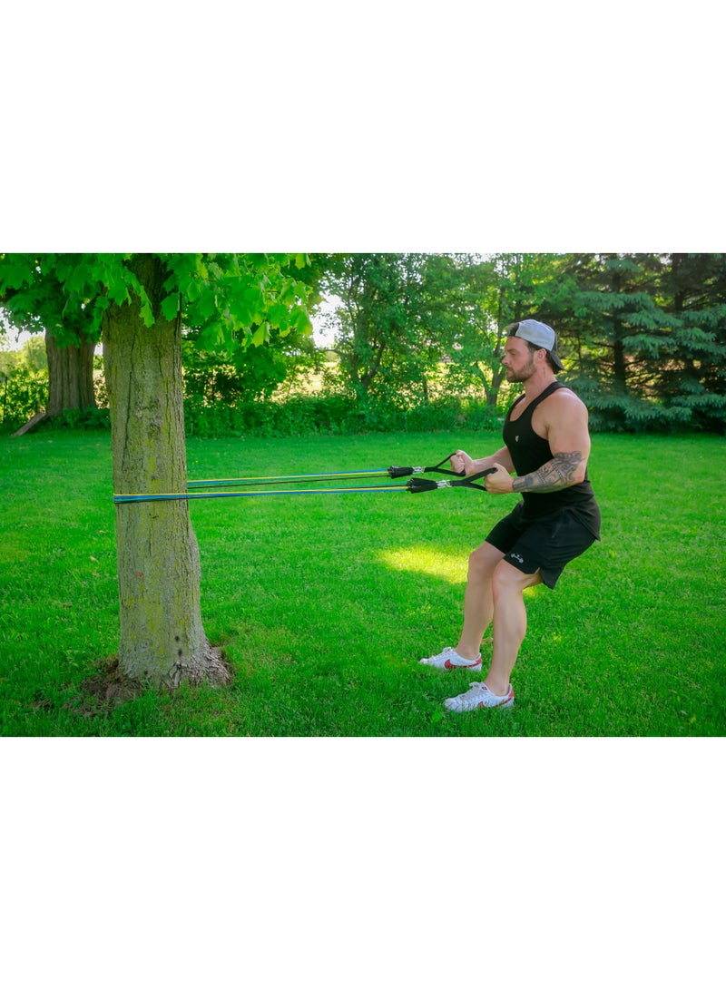 FLEXI MUSCLES مجموعة أحزمة المقاومة من فليكسى مصلز - أحزمة تمرين مع مقابض، رافعة باب، 2 حزام كاحل لأحزمة المقاومة. مثالية لتمارين المنزل، العلاج الطبيعي، واليوغا والبيلاتس. - Image 5