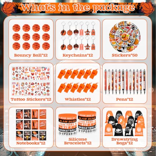 KISPATTI Basketball Party Favors 146PCS Sports Birthday Party Favors with Drawstring Bags Silicone Bracelets Notebooks and Stickers Goodie Bags Team Gifts for Basketball Birthday Party Supplies - Image 5