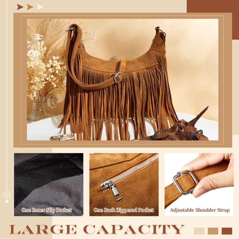 Quelay 4 Pcs Boho Bag Jewelry Set Western Jewelry Set Include Fringe Boho Purse Layered Choker Necklace Leather Wrap Hippie Bracelets Western Dangle Drop Earring for Women Party Daily Vacation - Image 3