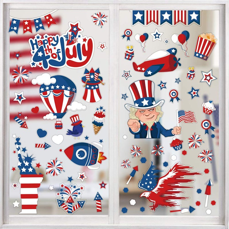 CCINEE 4th of July Window ClingPatriotic Window Sticker USA Independence Day Decal for Memorial Day Home Vehicles Decoration100PCS