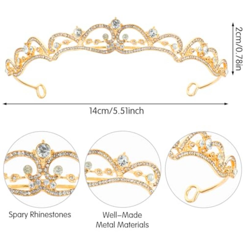 NOONGold تاج تيارا للنساء، حجر الراين التيجان والتيجان الأميرة تيارا عقال الزفاف أغطية الرأس لعيد ميلاد الزفاف زي عيد الهالوين تأثيري عيد الميلاد حفلة موسيقية Gifts444 - Image 2