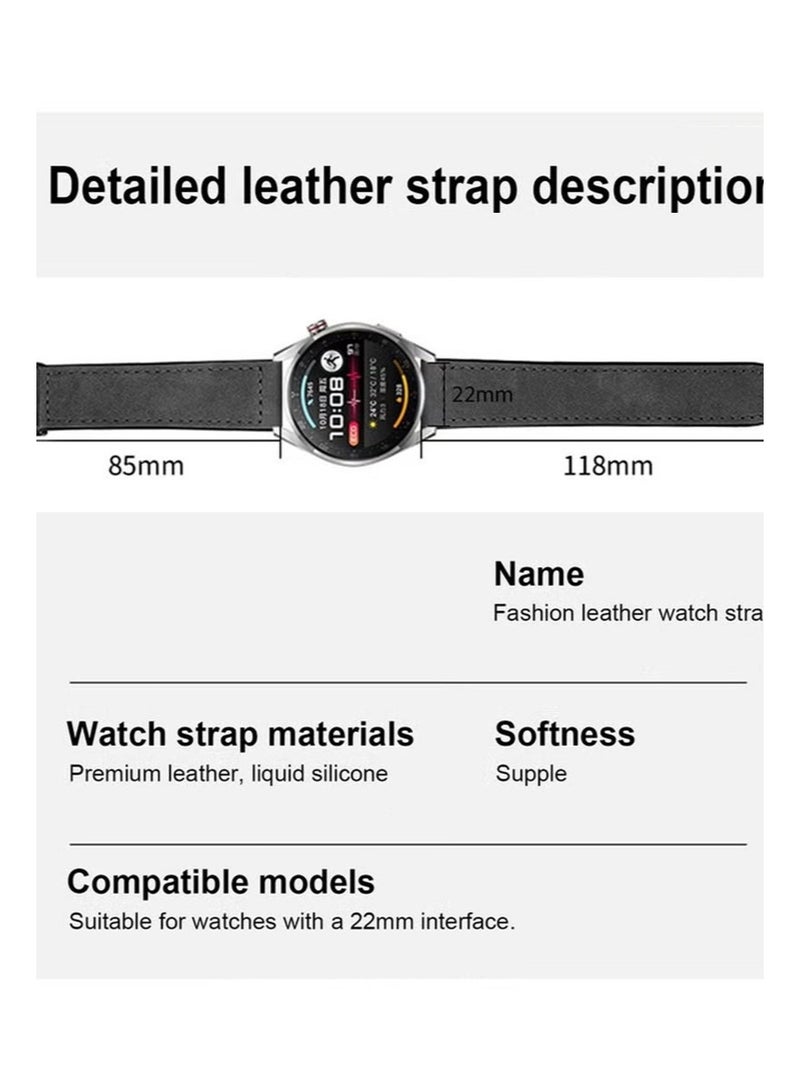 22mm Leather Watch Strap with Magnetic Buckle Design, Compatible with Huawei GT3/4 46mm, GT3 Pro, Huawei Watch 3, GT2e, GT2 Pro, GT2 42/46mm, Samsung Galaxy Watch 3 45mm/Gear S3(Green+Black+Brown) - Image 5