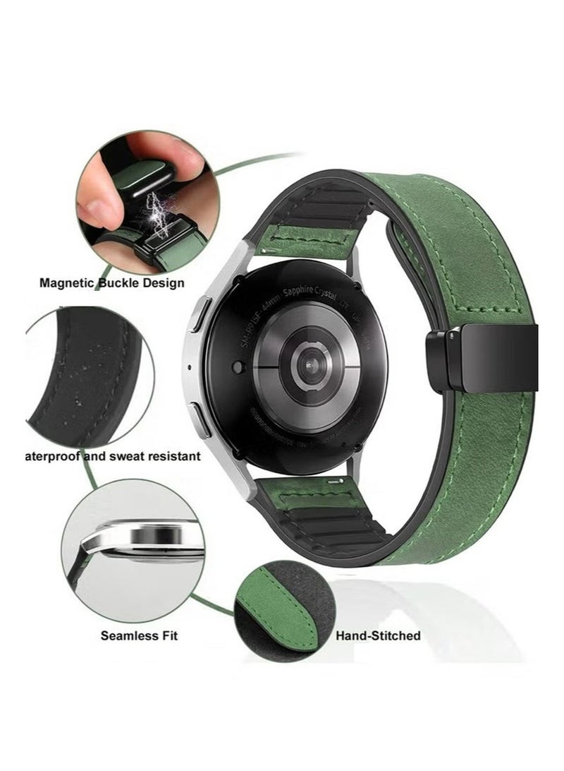 22mm Leather Watch Strap with Magnetic Buckle Design, Compatible with Huawei GT3/4 46mm, GT3 Pro, Huawei Watch 3, GT2e, GT2 Pro, GT2 42/46mm, Samsung Galaxy Watch 3 45mm/Gear S3(Green+Black+Brown) - Image 4