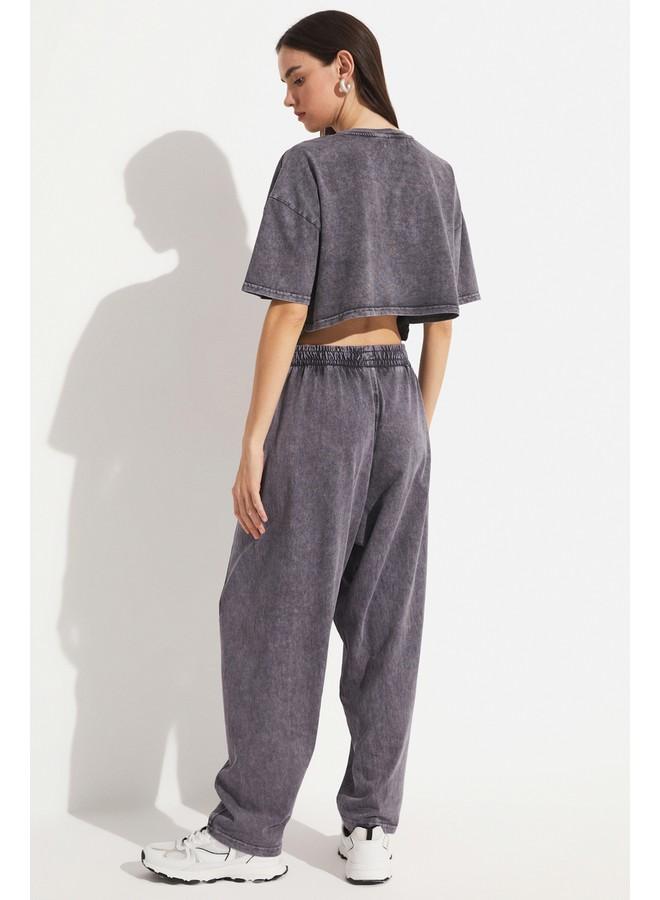 JUNE Women Viscose Blend Crop Knit Tracksuit Set Anthracite - Image 5