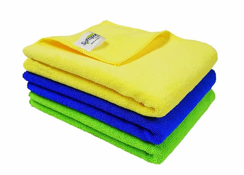 SOFTSPUN Microfiber Cleaning Cloths, 3pcs 40x40cms 340GSM Multi-Colour! Highly Absorbent, Lint and Streak Free Multi-Purpose Wash Cloth for Kitchen Car Window Stainless Steel Silverware. - Image 1